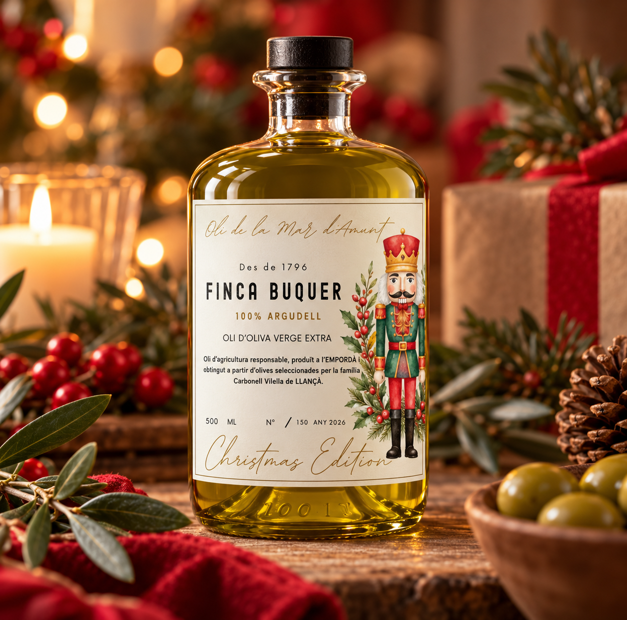 Ampolla d'oli Finca Buquer edició de Nadal